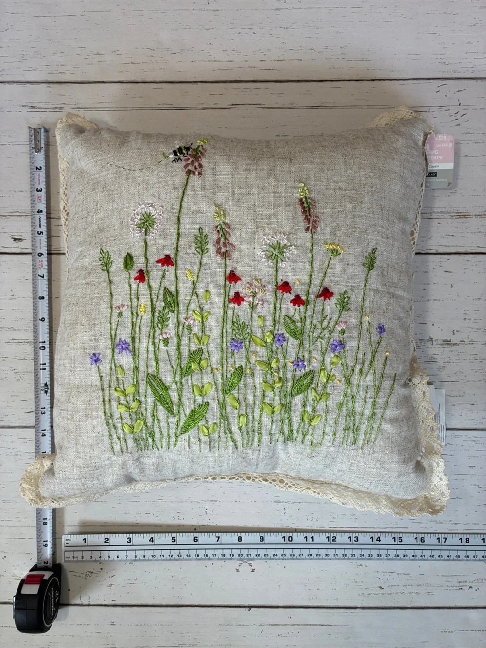 Set of 2 Ashland Embroidered Wildflower Floral Pillows with Crochet Trim, NWT
